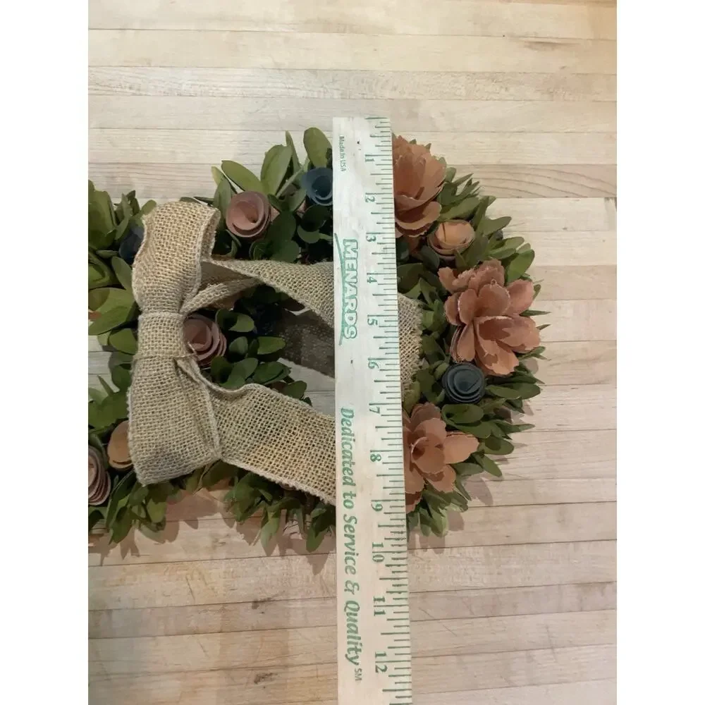 Handmade Wood Shaving Pink & Blue Floral Wreath Decor Art Farmhouse Cottagecore
